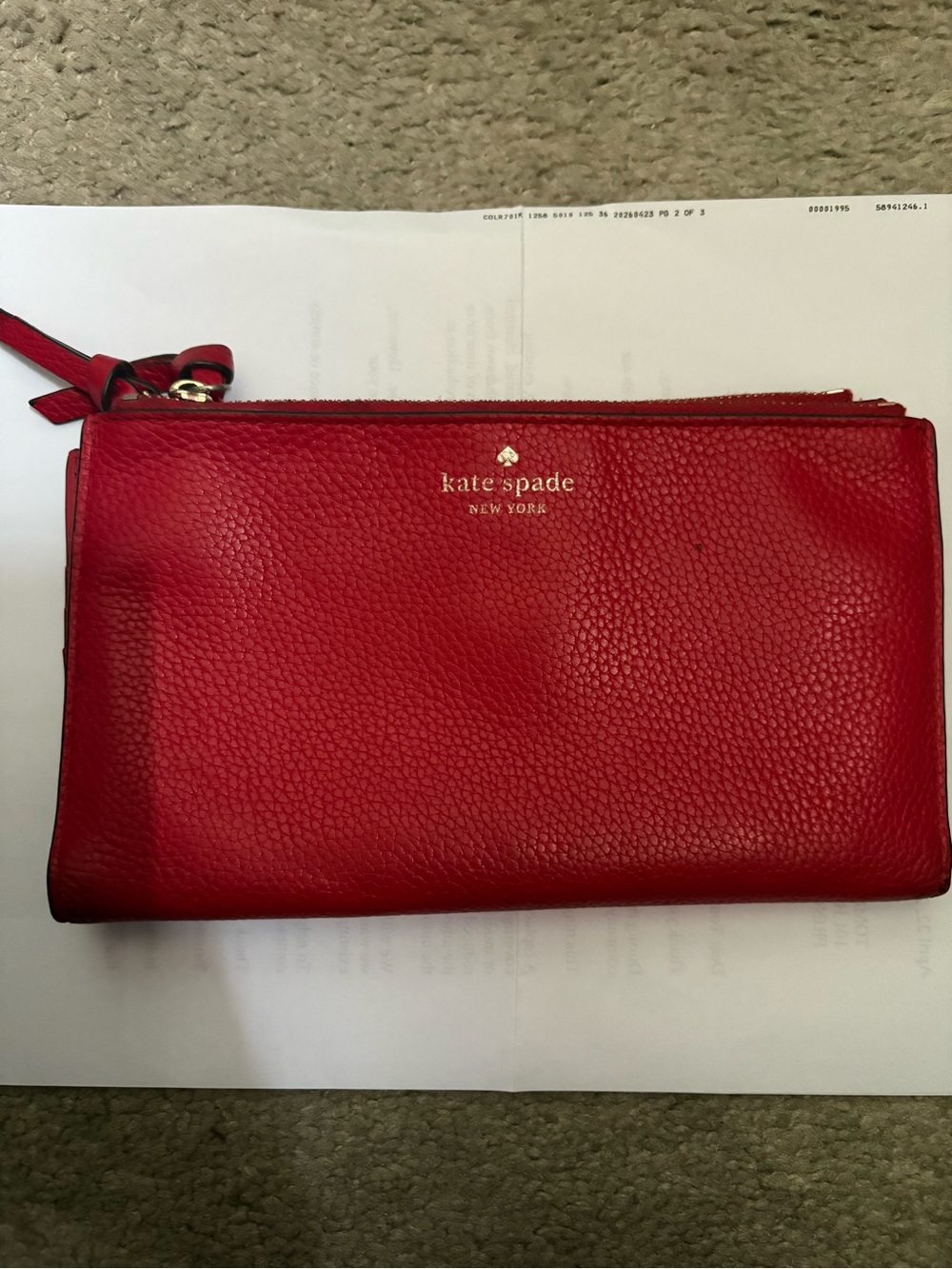 kate spade Red Pebbled Leather Wristlet Clutch